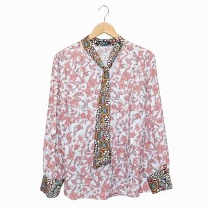 Allegra K Multicolor Floral Blouse with Patterned Tie Bow